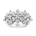 14K white gold ring with scattered round diamond stones in multi-row band