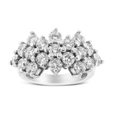 14K white gold ring with scattered round diamond stones in multi-row band thumbnail 1