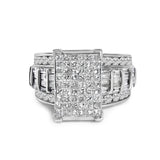 14K white gold ring with mixed-cut diamond invisible-set rectangle cluster and channel band thumbnail 1