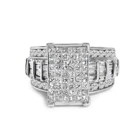 14K White Gold 2.0 Cttw Mixed-Cut Diamond Rectangle Invisible-Set Composite Cluster Ring with Bar- and Channel-Set Band (H-I Color, SI2-I1 Clarity)