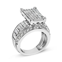 14K White Gold 2.0 Cttw Mixed-Cut Diamond Rectangle Invisible-Set Composite Cluster Ring with Bar- and Channel-Set Band (H-I Color, SI2-I1 Clarity)