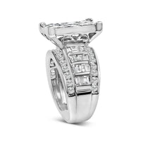 14K White Gold 2.0 Cttw Mixed-Cut Diamond Rectangle Invisible-Set Composite Cluster Ring with Bar- and Channel-Set Band (H-I Color, SI2-I1 Clarity)