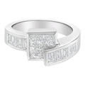 14K white gold ring with princess and baguette-cut diamond stones