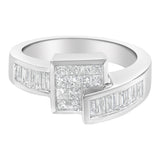 14K white gold ring with princess and baguette-cut diamond stones thumbnail 1