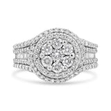 14K white gold halo ring with floral cluster and studded shank diamonds thumbnail 1