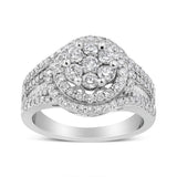 14K White Gold 1 1/2 Cttw Diamond Floral Cluster and Studded Shank Halo Ring (H-I Color, SI2-I1 Clarity)-1 thumbnail 2