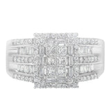 10K white gold cluster ring with small round diamond stones, 1 ct total thumbnail 1