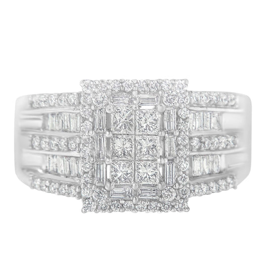 10K white gold cluster ring with small round diamond stones, 1 ct total
