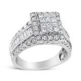 14K white gold ring with composite round diamond head, halo and side stones thumbnail 1