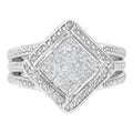 925 sterling silver ring with princess cut diamonds in a square on-point cluster