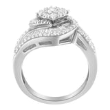 14K White Gold 1.0 Cttw Baguette & Brilliant-Cut Diamond Round Floral Cluster Engagement or Fashion Ring with Swirl Wrapped Triple Row Band (H-I Color, SI2-I1 Clarity)-4 thumbnail 5
