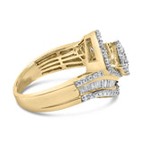 14K Yellow Gold 1.0 Cttw Baguette & Brilliant-Cut Diamond Round Floral Cluster Engagement or Fashion Ring with Swirl Wrapped Triple Row Band (H-I Color, SI2-I1 Clarity)-1 thumbnail 2