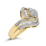 14K Yellow Gold 1.0 Cttw Baguette & Brilliant-Cut Diamond Round Floral Cluster Engagement or Fashion Ring with Swirl Wrapped Triple Row Band (H-I Color, SI2-I1 Clarity)-3 thumbnail 4