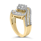 14K Yellow Gold 1.0 Cttw Baguette & Brilliant-Cut Diamond Round Floral Cluster Engagement or Fashion Ring with Swirl Wrapped Triple Row Band (H-I Color, SI2-I1 Clarity)-4 thumbnail 5