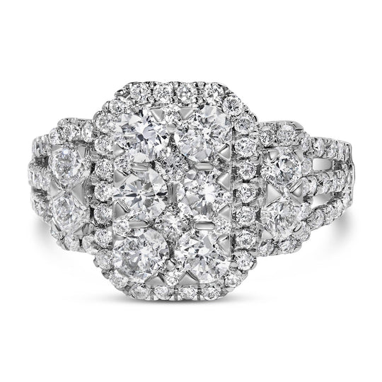 14K white gold cocktail ring with clustered round diamond stones