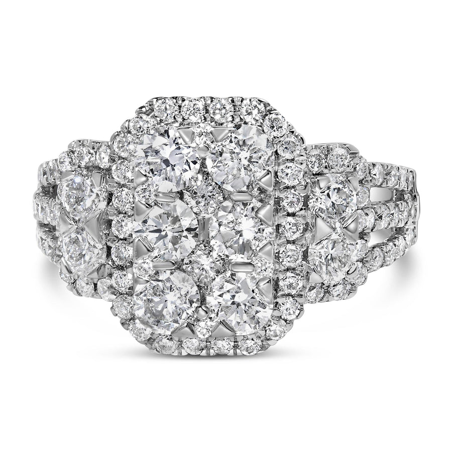 14K White Gold 2 1/4 Cttw Diamond Cocktail Cluster Ring (G-H Color, SI2-I1 Clarity)