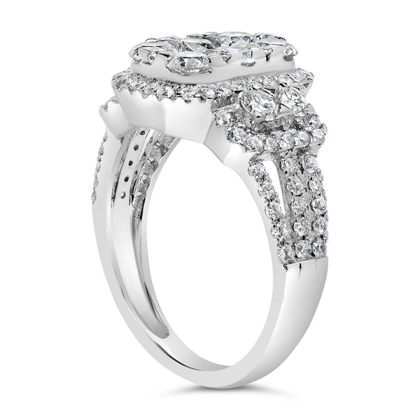 14K White Gold 2 1/4 Cttw Diamond Cocktail Cluster Ring (G-H Color, SI2-I1 Clarity)