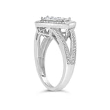 .925 Sterling Silver 1/3 Cttw Invisible Set Princess-Cut Diamond Rhombus and Beaded Halo Ring (H-I Color, SI1-SI2 Clarity)-4 thumbnail 5