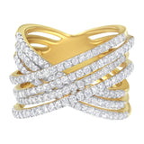 10K yellow gold bypass ring with round diamond stones thumbnail 1