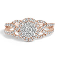 10K rose gold ring with cluster of round diamond stones in floral head