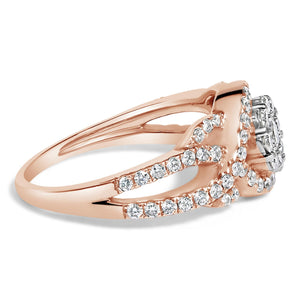 10K Rose Gold 3/4 Cttw Diamond Floral Cluster Head and Twisted Shank Cocktail  Ring (H-I Color, SI1-SI2 Clarity)--1