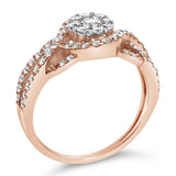 10K Rose Gold 3/4 Cttw Diamond Floral Cluster Head and Twisted Shank Cocktail  Ring (H-I Color, SI1-SI2 Clarity)--3 thumbnail 4