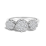 14K white gold ring with three round diamond floral clusters thumbnail 1