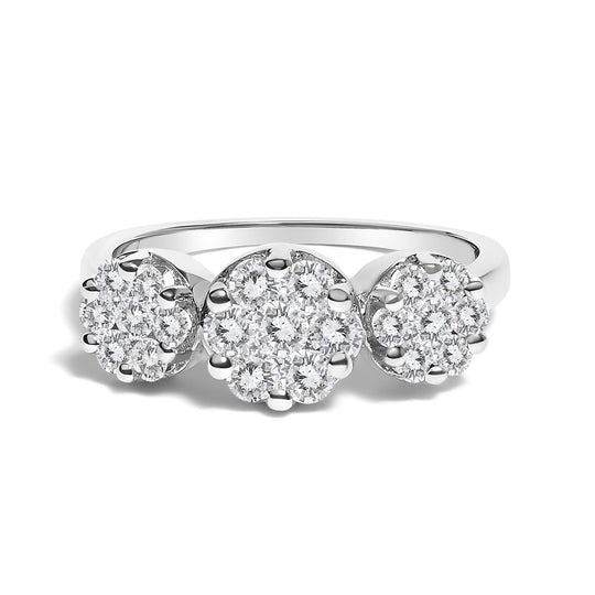 14K White Gold 1-1/4 Cttw Brilliant Cut Diamond Three Round Floral Clusters Engagement or Fashion Ring (H-I Color, SI2-I1 Clarity)-0
