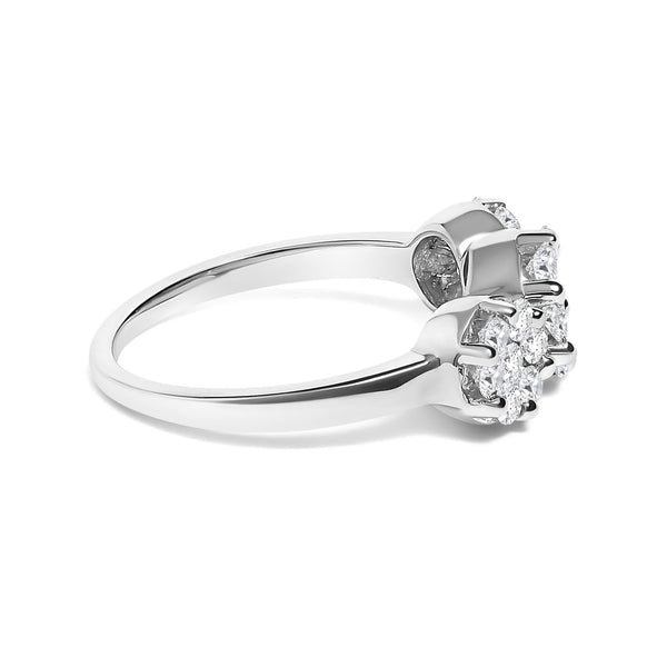 14K White Gold 1-1/4 Cttw Brilliant Cut Diamond Three Round Floral Clusters Engagement or Fashion Ring (H-I Color, SI2-I1 Clarity)