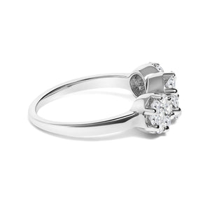 14K White Gold 1-1/4 Cttw Brilliant Cut Diamond Three Round Floral Clusters Engagement or Fashion Ring (H-I Color, SI2-I1 Clarity)-1