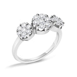 14K White Gold 1-1/4 Cttw Brilliant Cut Diamond Three Round Floral Clusters Engagement or Fashion Ring (H-I Color, SI2-I1 Clarity)-3 thumbnail 4