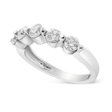 14K White Gold 1.00 Cttw Brilliant Round Cut Diamond 5-Stone Band Ring (H-I Color, SI2-I1 Clarity)-1 thumbnail 2
