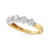 14K White and Yellow Gold 1 1/2 Cttw 2 Prong Cup Set Round-Cut Diamond 5 Stone Ring Band (H-I Color, SI2-I1 Clarity)-1 thumbnail 2