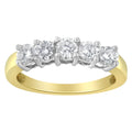 14K two-tone gold ring with 5 round diamond stones in a graduated row