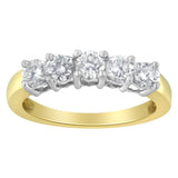14K two-tone gold ring with 5 round diamond stones in a graduated row thumbnail 1