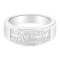 14K white gold ring with princess and baguette-cut diamond stones