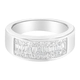 14K white gold ring with princess and baguette-cut diamond stones thumbnail 1