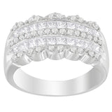 14K white gold ring with round and princess-cut diamond stones thumbnail 1