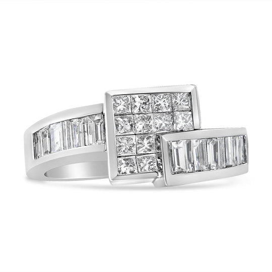 14K gold ring with channel-set princess and baguette diamond stones