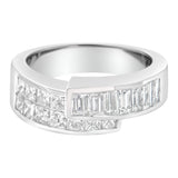 14K white gold ring with princess and baguette diamond stones in channel setting thumbnail 1