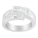 14K White Gold 2.0 Cttw Channel-Set Princess and Baguette-Cut Diamond Bypass Ring Band (G-H Color, SI1-SI2 Clarity)-1 thumbnail 2