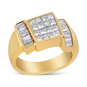 14K Yellow Gold 1 5/8 Cttw Invisible-Set Princess and Baguette Diamond Cocktail Band Ring-1