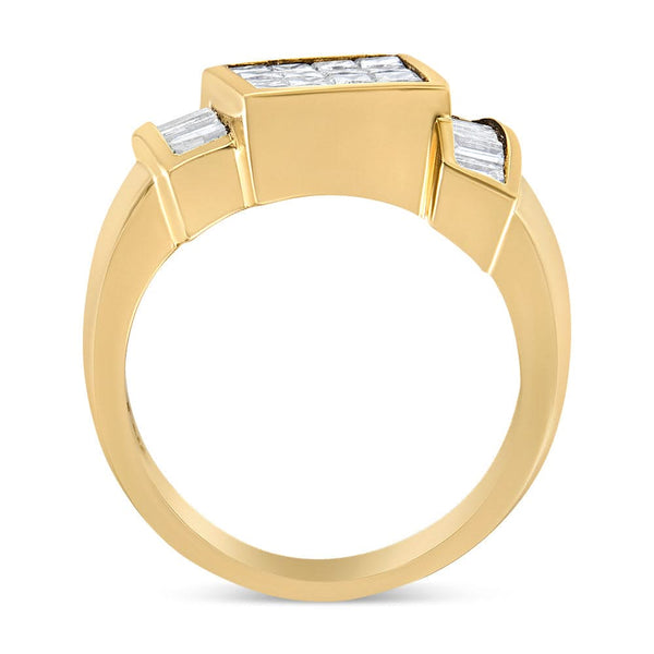 14K Yellow Gold 1 5/8 Cttw Invisible-Set Princess and Baguette Diamond Cocktail Band Ring