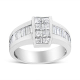 14K white gold ring with invisible-set princess and channel-set baguette diamonds thumbnail 1
