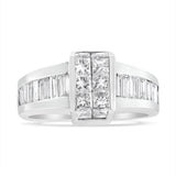 14K White Gold 2 3/4 Cttw Invisible-Set Princess and Channel-Set Baguette Diamond Step Up Cocktail Ring (G-H Color, SI1-SI2 Clarity)-1 thumbnail 2
