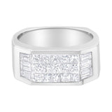 14K white gold ring with rows of round diamond stones across the band thumbnail 1