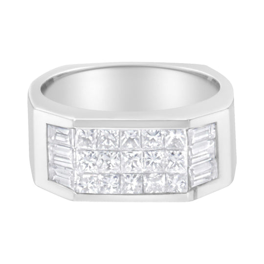 14K white gold ring with rows of round diamond stones across the band