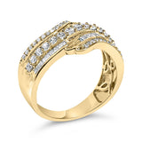 10K Yellow Gold 1.0 Cttw Baguette and Round Diamond Multi-Row Wave Bypass Ring (I-J Color, I1-I2 Clarity)-3 thumbnail 4