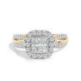 10K yellow gold ring with cushion-shape diamond halo, 1.0 ct total thumbnail 1