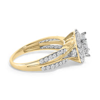 10K Yellow Gold 1.0 Cttw Diamond Composite Cushion-Shape Halo 3-Band-Look Engagement Ring (H-I Color, SI1-SI2 Clarity)